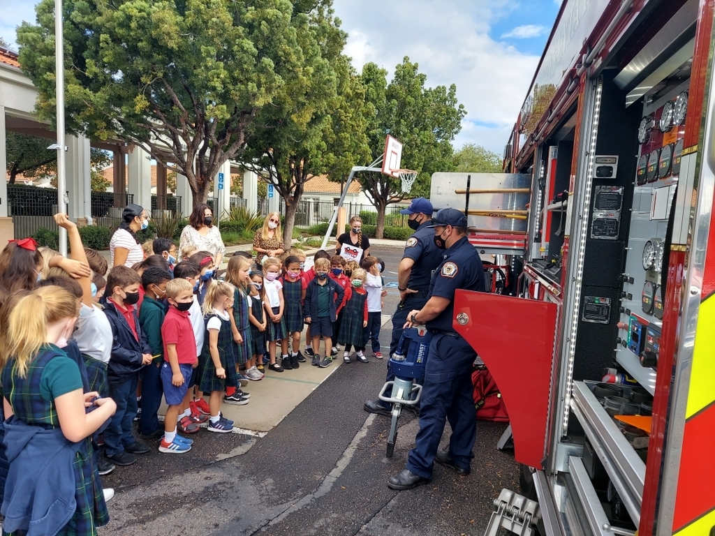 Ladder 3 visiting The Nativity School primary grades as part of Fire Prevention Week.